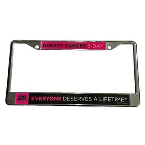 Breast Cancer 3-Day Awareness Car License Plate Frame - Silver / Pink NWT